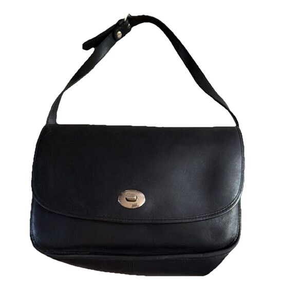 Georgetown Leather Design Handbags - Georgetown Leather Design Black Shoulder Bag TurnLock Inner Pockets Gold Vintage